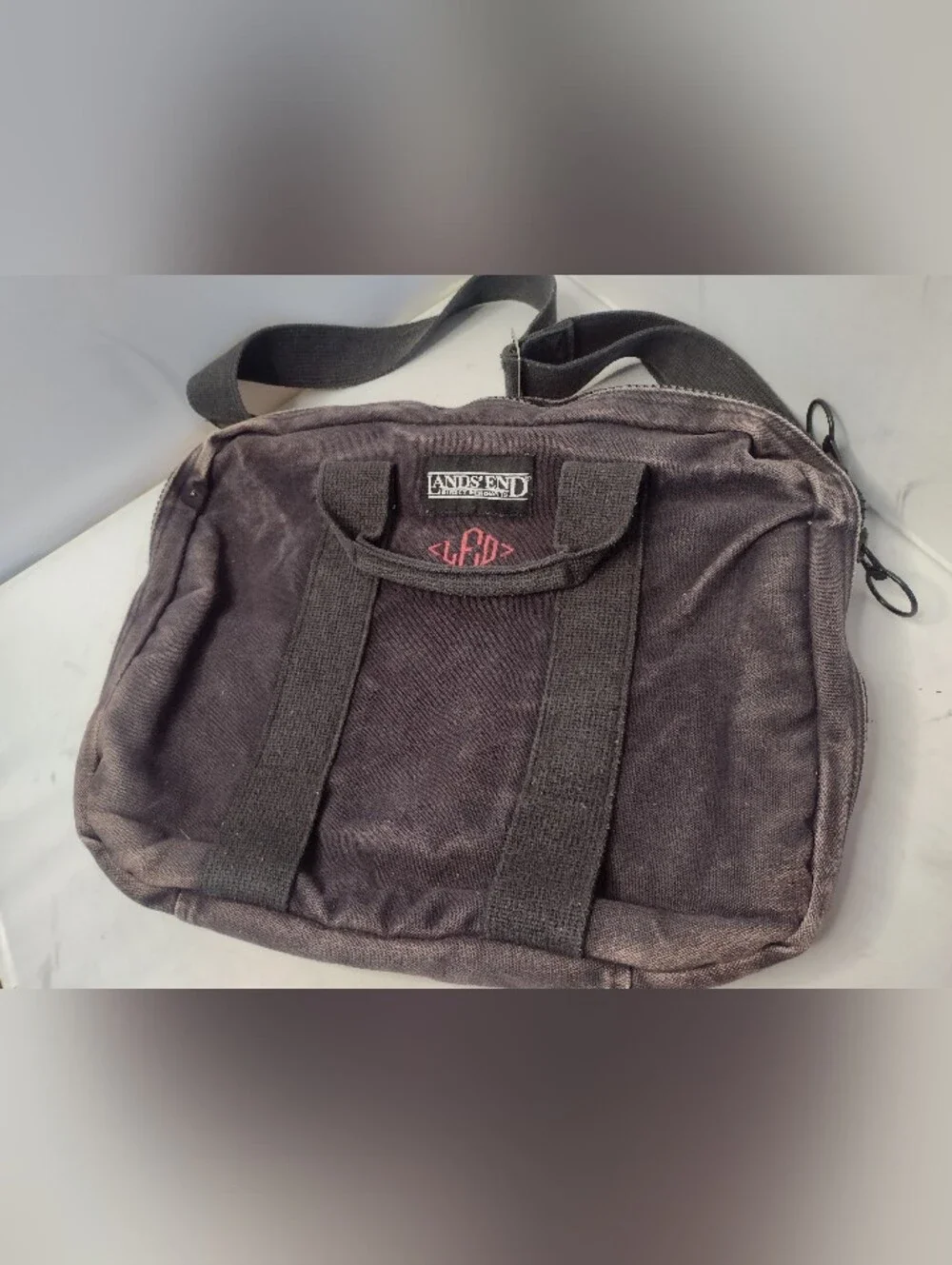 Vtg Lands' End Canvas Messenger Bag Briefcase USA Made Crossbody B16